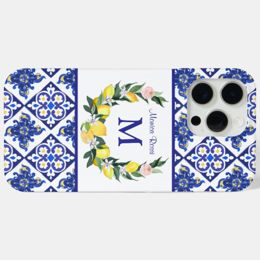 Bruidsmeisje citroenen blauwe Italiaanse tegels br Case-Mate iPhone Case (Achterkant (horizontaal))