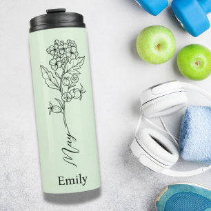Bruidsmeisje Custom Name May Birth Flower Hawthorn Thermosbeker