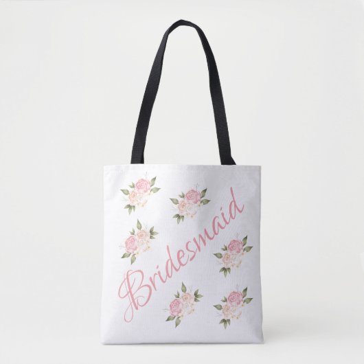 Bruidsmeisje Cute Roze Bloemendruk Schrift Tote Bag (Voorkant)