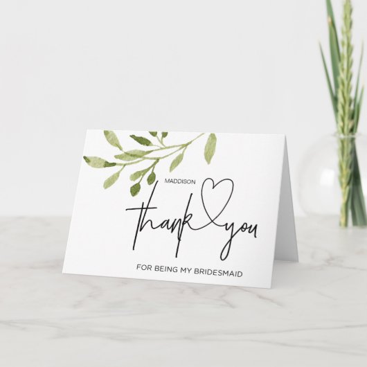 Bruidsmeisje Dank Geschenk Bruidsstoet Groene Plan Kaart (Voorkant)