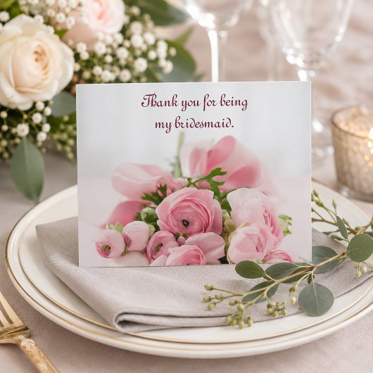 Bruidsmeisje Dank Je Roze Rozen Briefkaart