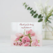 Bruidsmeisje Dank Je Roze Rozen Briefkaart (Staand voorkant)