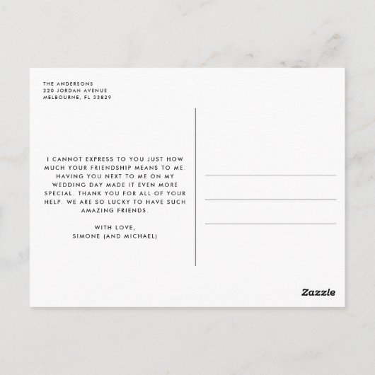 Bruidsmeisje dank u foto bruiloft briefkaart (Achterkant)