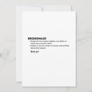 Bruidsmeisje definitiekaart – Grappig en oprecht B Bedankkaart
