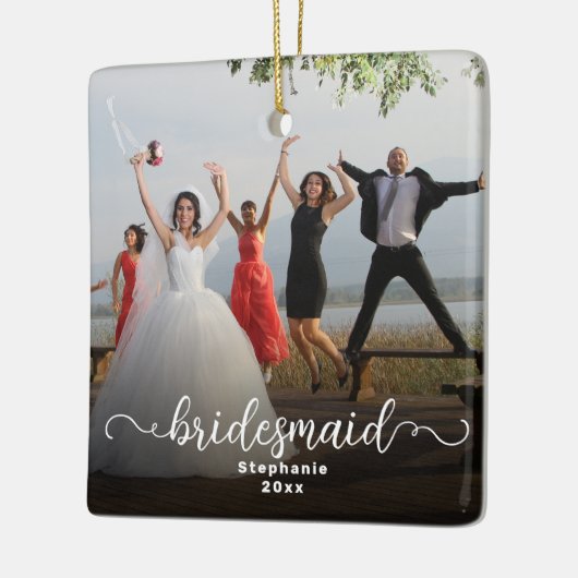 Bruidsmeisje Dubbelzijdig Curly Script Overlay Fot Keramisch Ornament (Links)