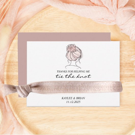 Bruidsmeisje Dusty Pink Hair Tie Holder Informatiekaartje