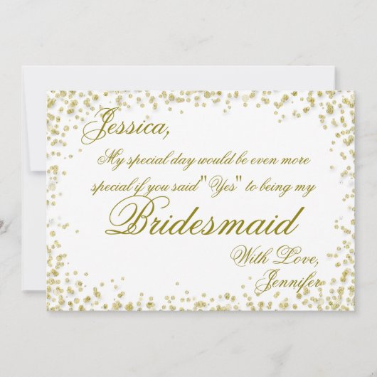 Bruidsmeisje | Elegant gouden confetti Kaart (Voorkant)