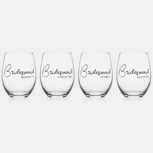 Bruidsmeisje Elegant Script Custom Name Gift Set Wijnglas Zonder Voet (Voorkant)