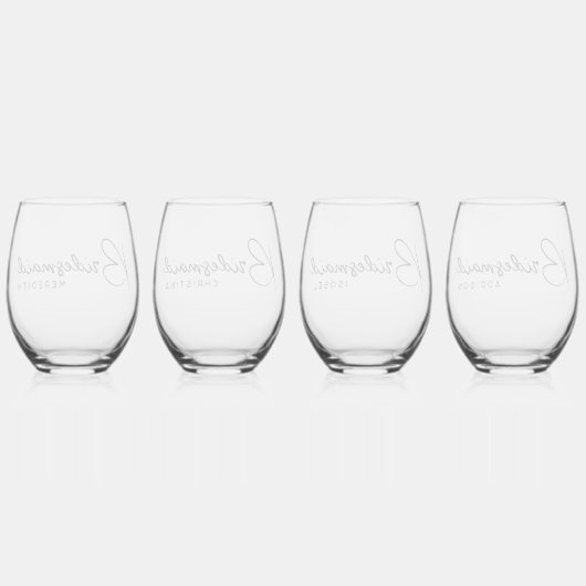 Bruidsmeisje Elegant Script Custom Name Gift Set Wijnglas Zonder Voet (Achterkant)