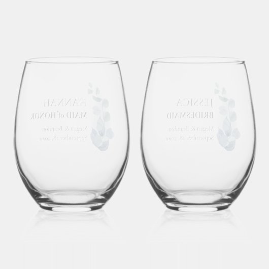 Bruidsmeisje eucalyptus groen aangepaste bruiloft wijnglas zonder voet (Achterkant)