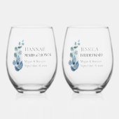 Bruidsmeisje eucalyptus groen aangepaste bruiloft wijnglas zonder voet (Voorkant)