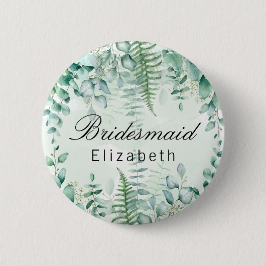 Bruidsmeisje eucalyptus groen gebladerte bos ronde button 5,7 cm (Voorkant)