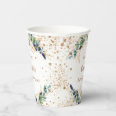 Bruidsmeisje eucalyptus groen glinsterend monogram papieren bekers (Rechts)