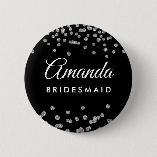 Bruidsmeisje Favor Silver Glitter Confetti Zwart Ronde Button 5,7 Cm (Voorkant)
