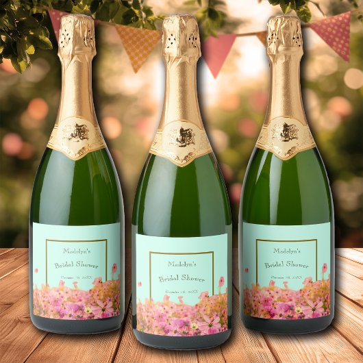 Bruidsmeisje Floral Bruiloft of Feest Sparkling Wijnetiket