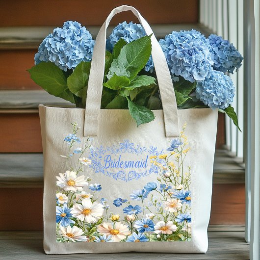 Bruidsmeisje Geel Blauw Witte Bloemen Tote Bag