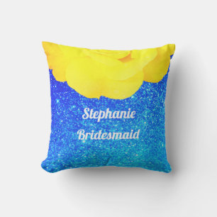 Bruidsmeisje Geel Bloemig Blauw Glitter Bruiloft Buitenkussen