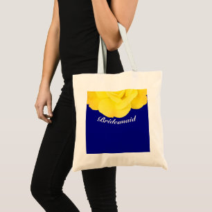 bruidsmeisje geel marine blauw wit bloemen bruilof tote bag