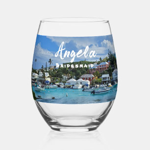 Bruidsmeisje gepersonaliseerd eilandleven wijnglas zonder voet