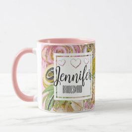 Bruidsmeisje gepersonaliseerd roze goud chic bloem mok