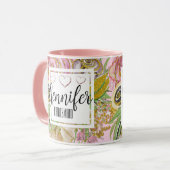 Bruidsmeisje gepersonaliseerd roze goud chic bloem mok (Voorkant links)