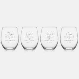 bruidsmeisje gepersonaliseerde naam bruiloft parti wijnglas zonder voet