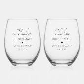 bruidsmeisje gepersonaliseerde naam bruiloft parti wijnglas zonder voet (Voorkant)