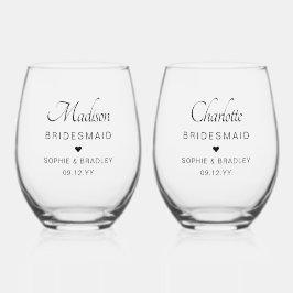 bruidsmeisje gepersonaliseerde naam bruiloft parti wijnglas zonder voet