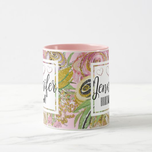 Bruidsmeisje gepersonaliseerde roze gouden chic bl mok (Midden)