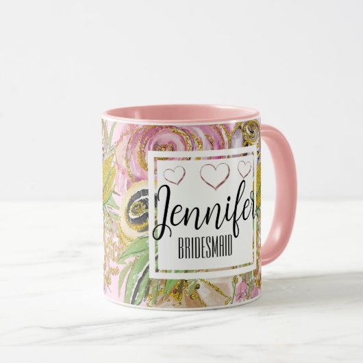 Bruidsmeisje gepersonaliseerde roze gouden chic bl mok (Voorkant rechts)