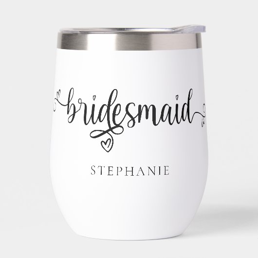 bruidsmeisje geschenk naam zwart kalligrafie harte (Links)