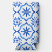 Bruidsmeisje geschenken blauw tegels bougainvillea seltzer blikjeskoeler (Achterkant)