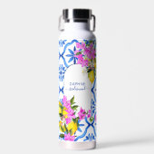 Bruidsmeisje geschenken blauw tegels bougainvillea waterfles (Voorkant)