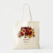 Bruidsmeisje geschenken bordeaux rozen zonnebloeme tote bag (Voorkant)