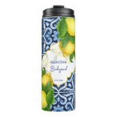 Bruidsmeisje geschenken gunsten blauw tegels citro thermosbeker (Voorkant)
