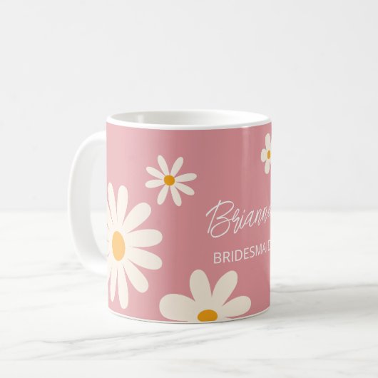 Bruidsmeisje geschenken retro daisy woestijn roze koffiemok (Voorkant links)