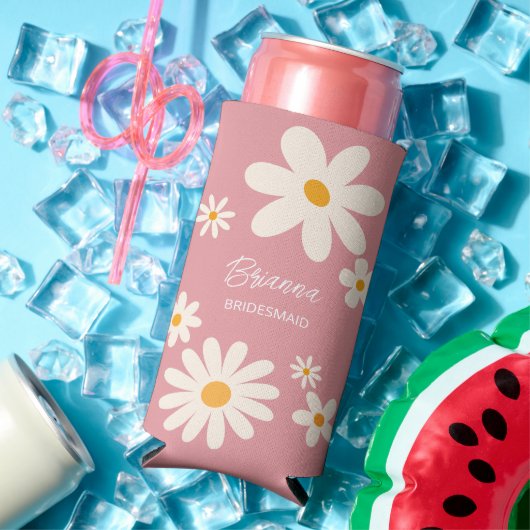 Bruidsmeisje geschenken retro daisy woestijn roze  seltzer blikjeskoeler (Insitu Zomer)