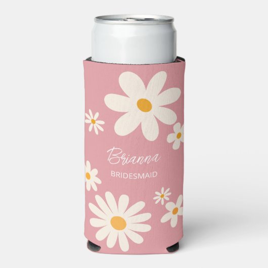 Bruidsmeisje geschenken retro daisy woestijn roze  seltzer blikjeskoeler (Seltzer Voorkant)