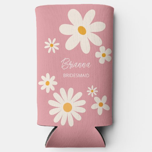 Bruidsmeisje geschenken retro daisy woestijn roze  seltzer blikjeskoeler (Voorkant)