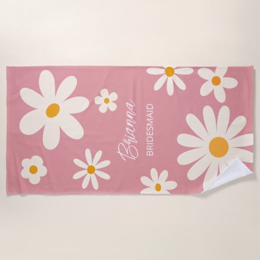 Bruidsmeisje geschenken retro daisy woestijn roze  strandlaken (Voorkant)
