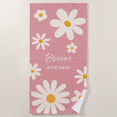 Bruidsmeisje geschenken retro daisy woestijn roze  strandlaken (Voorkant)