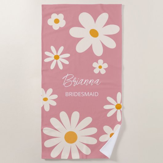 Bruidsmeisje geschenken retro daisy woestijn roze  strandlaken (Voorkant)
