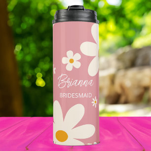 Bruidsmeisje geschenken retro daisy woestijn roze  thermosbeker