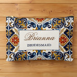 Bruidsmeisje geschenken  Talavera Azulejo monogram Etui<br><div class="desc">Bruidsmeisje geschenken  Talavera Azulejo Mediterraans blauw bruin tegels bruiloft bruids feest gunsten monogram gepersonaliseerde naam toilettassen</div>