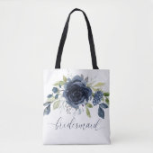 Bruidsmeisje Gift Bruiloft Marineblauw Zilver Tote Bag (Voorkant)
