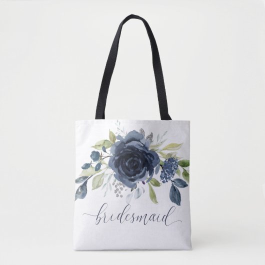Bruidsmeisje Gift Bruiloft Marineblauw Zilver Tote Bag (Voorkant)
