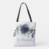 Bruidsmeisje Gift Bruiloft Marineblauw Zilver Tote Bag (Achterkant)