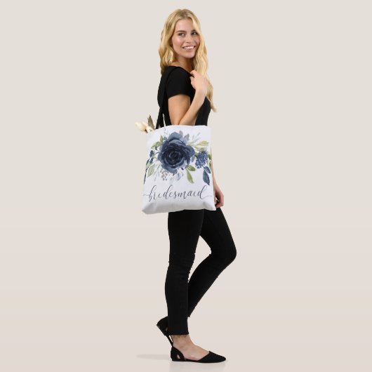 Bruidsmeisje Gift Bruiloft Marineblauw Zilver Tote Bag (Op model)