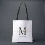 Bruidsmeisje Gift Goud Monogram Wit Tote Bag<br><div class="desc">Deze bruidsmeisje canvas tas is voorzien van een handgeschreven wit en zwart script typografie monogram met moerassen op een stoffige rozen achtergrond. Cadeau uw bruidsmeisjes met een tas voor het dragen van items op de dag van de bruiloft,  en traditioneel gepresenteerd tijdens het repetitiediner of daarvoor.</div>