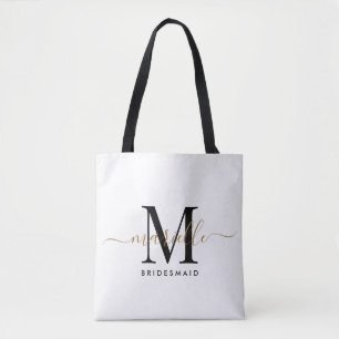 Bruidsmeisje Gift Goud Monogram Wit Tote Bag